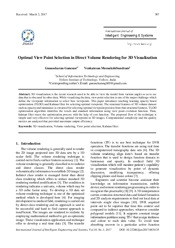 (PDF) Optimal View Point Selection in Direct Volume Rendering for 3D ...