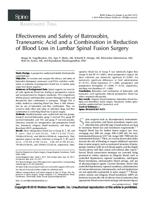(PDF) Effectiveness and Safety of Batroxobin, Tranexamic acid and a ...