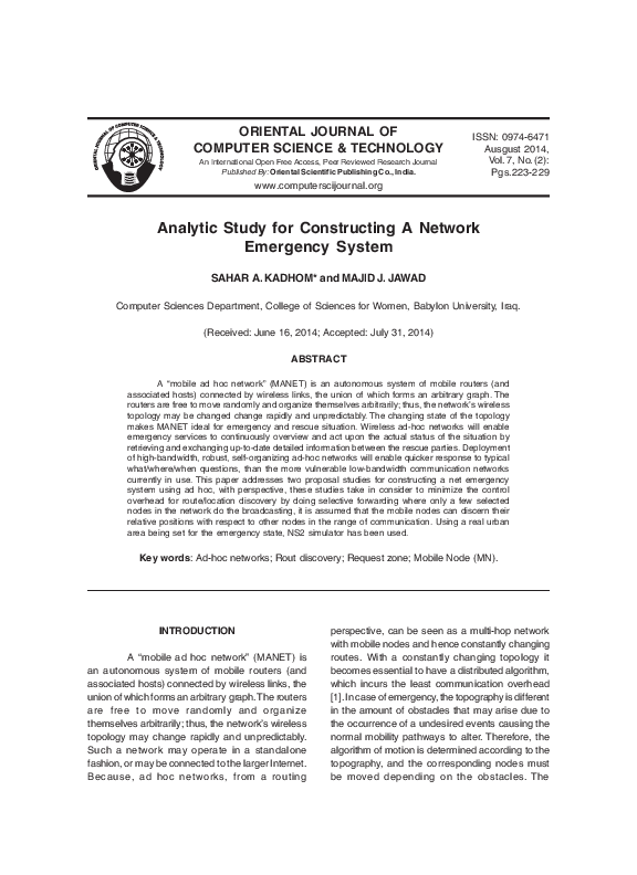 (PDF) Analytic Study for Constructing A Network Emergency System