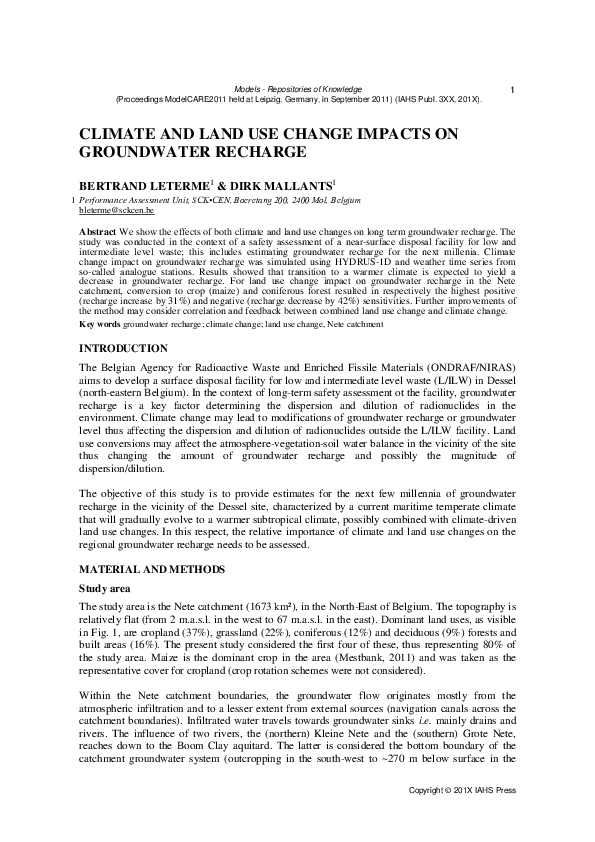 (PDF) Climate and land use change impacts on groundwater recharge