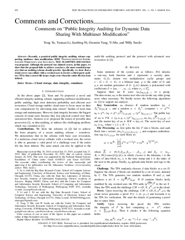 (PDF) Public Integrity Auditing for Dynamic Data Sharing With Multiuser ...