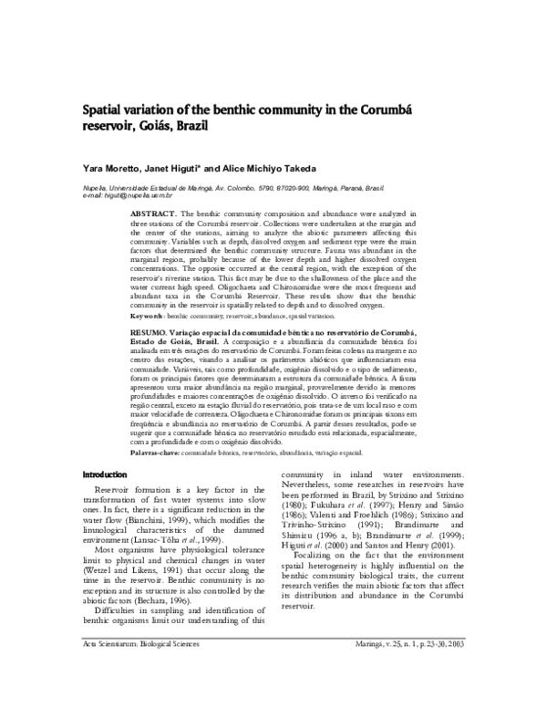 (PDF) Spatial variation of the benthic community in the Corumbá