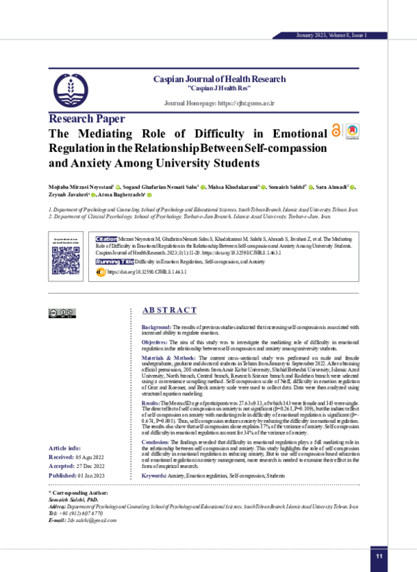 (PDF) The Mediating Role of Difficulty in Emotional Regulation in the ...