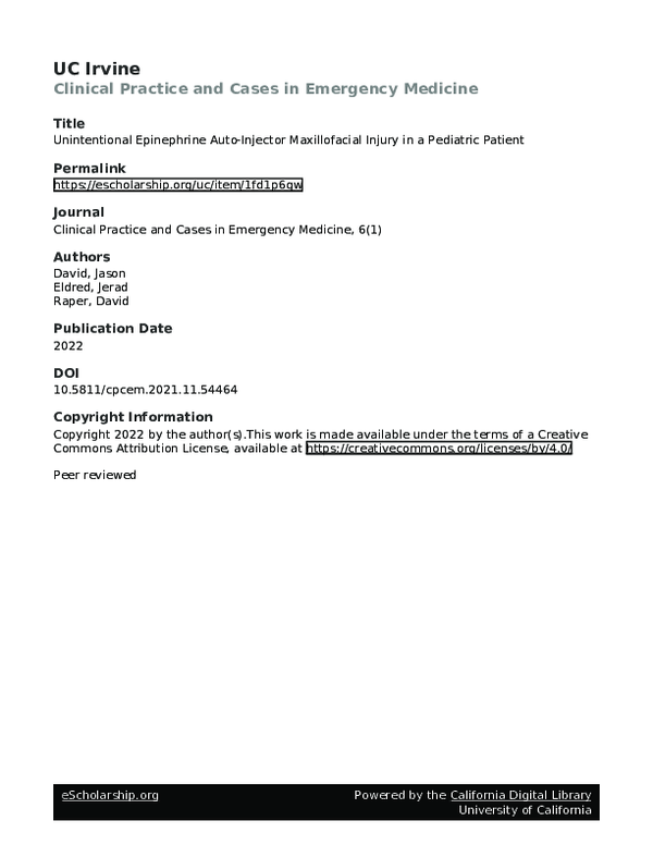 (PDF) Unintentional Epinephrine Auto-Injector Maxillofacial Injury in a ...