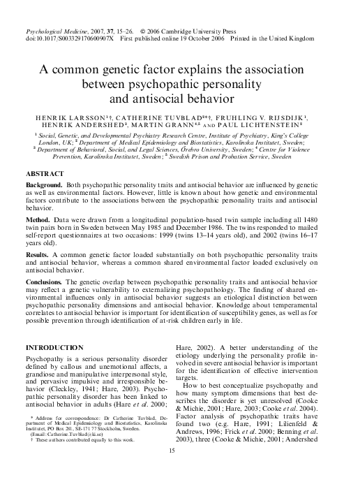 (PDF) A common genetic factor explains the association between ...
