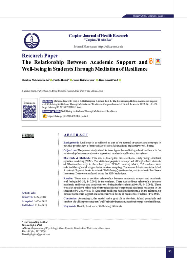 (PDF) The Relationship Between Academic Support and Well-being in ...