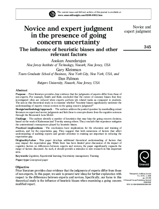 (PDF) Novice and expert judgment in the presence of going concern ...