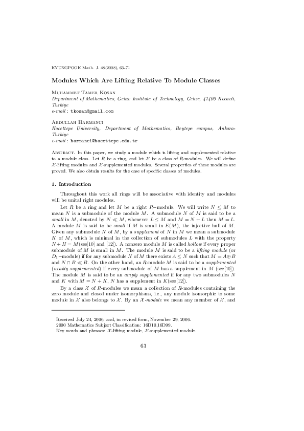 (PDF) Modules Which Are Lifting Relative To Module Classes