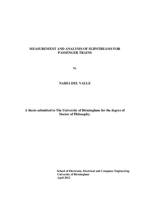 (PDF) Measurement and Analysis of Slipstreams for Passenger Trains