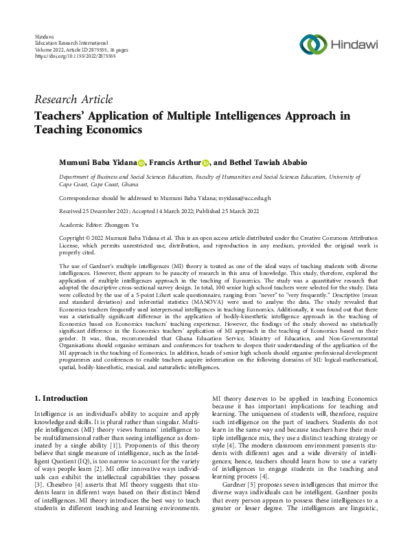 (PDF) Teachers’ Application of Multiple Intelligences Approach in ...