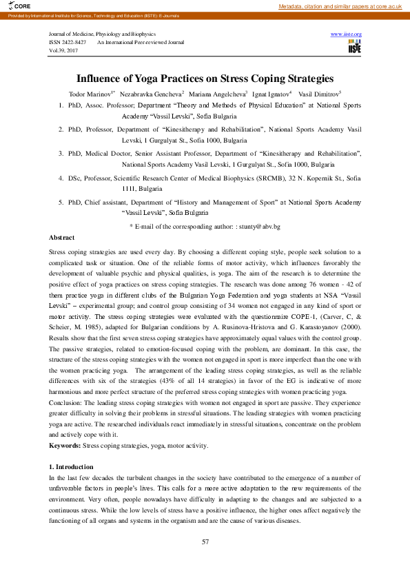 (PDF) Influence of Yoga Practices on Stress Coping Strategies