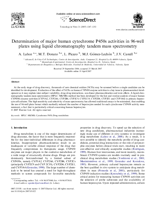 (PDF) Determination of major human cytochrome P450s activities in 96 ...