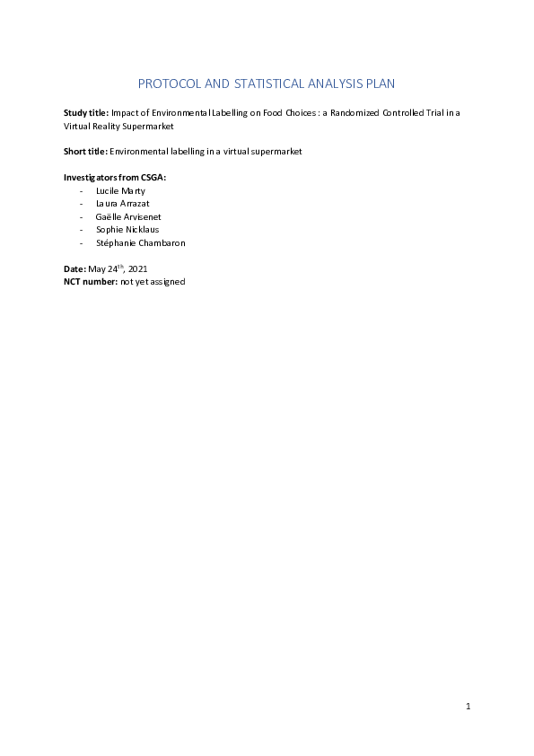 (PDF) Protocol and statistical analysis plan - impact of environmental ...