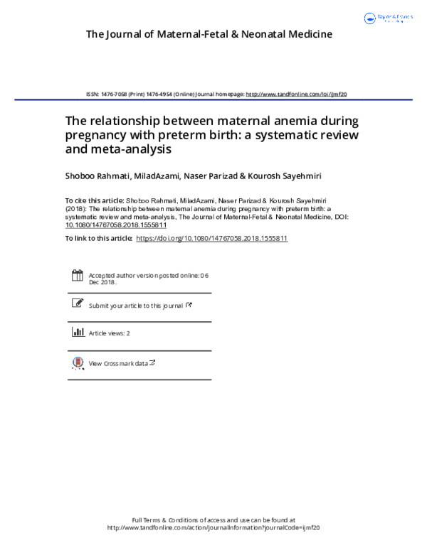 (PDF) The relationship between maternal anemia during pregnancy with ...