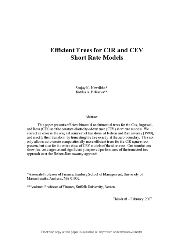 (PDF) Efficient Trees for CIR and CEV Short Rate Models