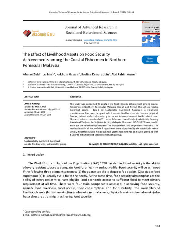 (PDF) The Effect of Livelihood Assets on Food Security Achievements ...