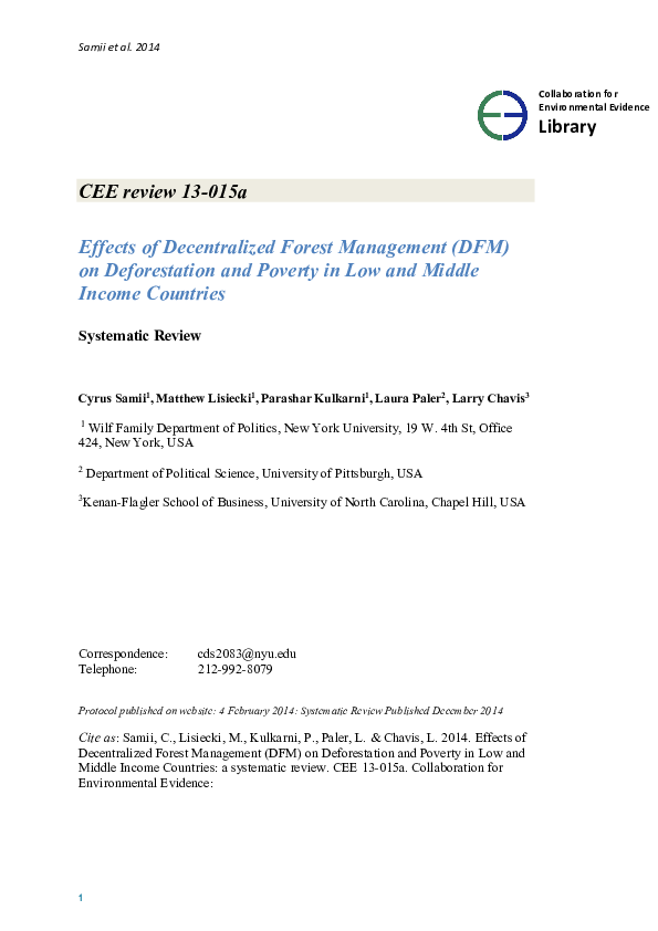 (PDF) Effects of decentralized forest management (DFM) on deforestation ...