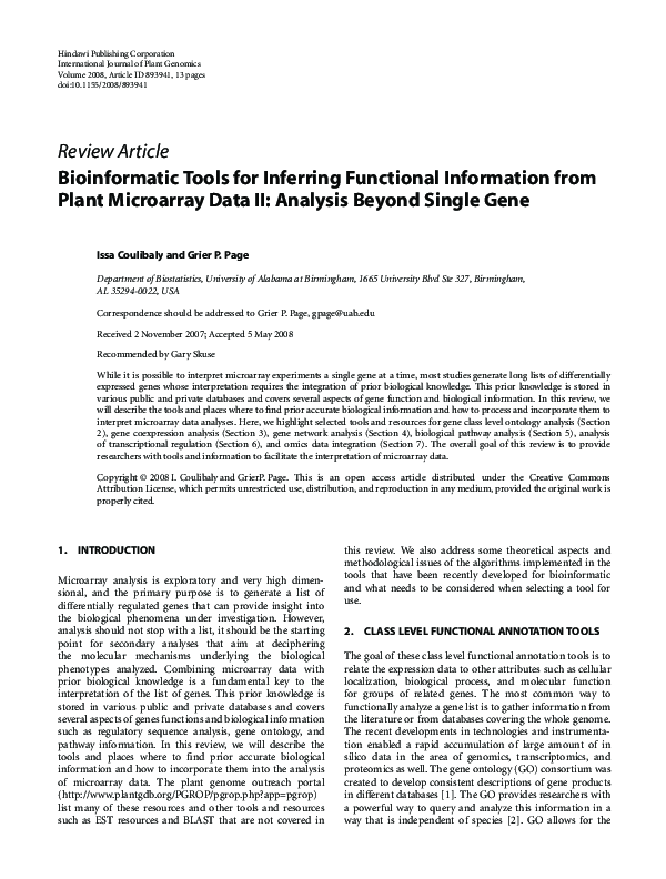 (PDF) Bioinformatic Tools for Inferring Functional Information from ...