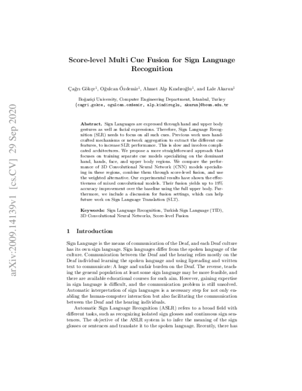 (PDF) Score-Level Multi Cue Fusion for Sign Language Recognition