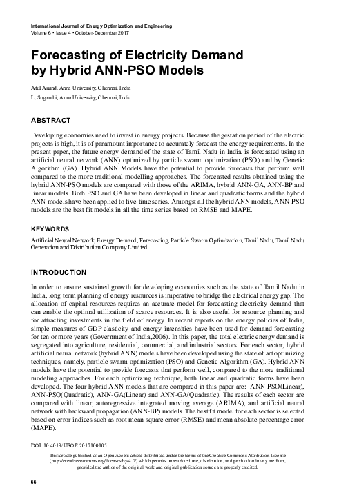 (PDF) Forecasting of Electricity Demand by Hybrid ANN-PSO Models