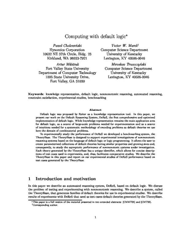 (PDF) Computing with default logic