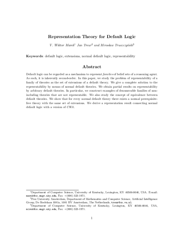 (PDF) Representation theory for default logic