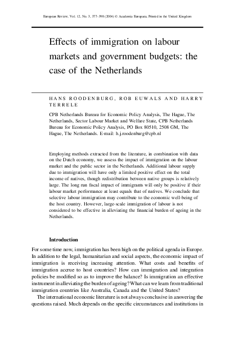 (PDF) Effects of immigration on labour markets and government budgets ...