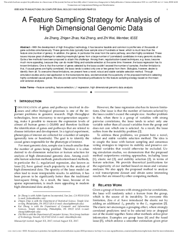 (PDF) A Feature Sampling Strategy for Analysis of High Dimensional ...