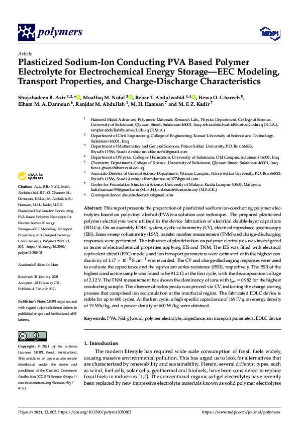 (PDF) Plasticized Sodium-Ion Conducting PVA Based Polymer Electrolyte ...