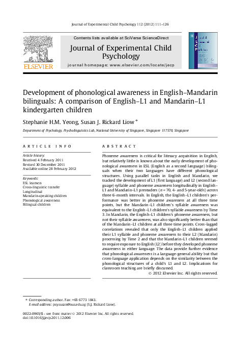 (PDF) Development of phonological awareness in English–Mandarin ...