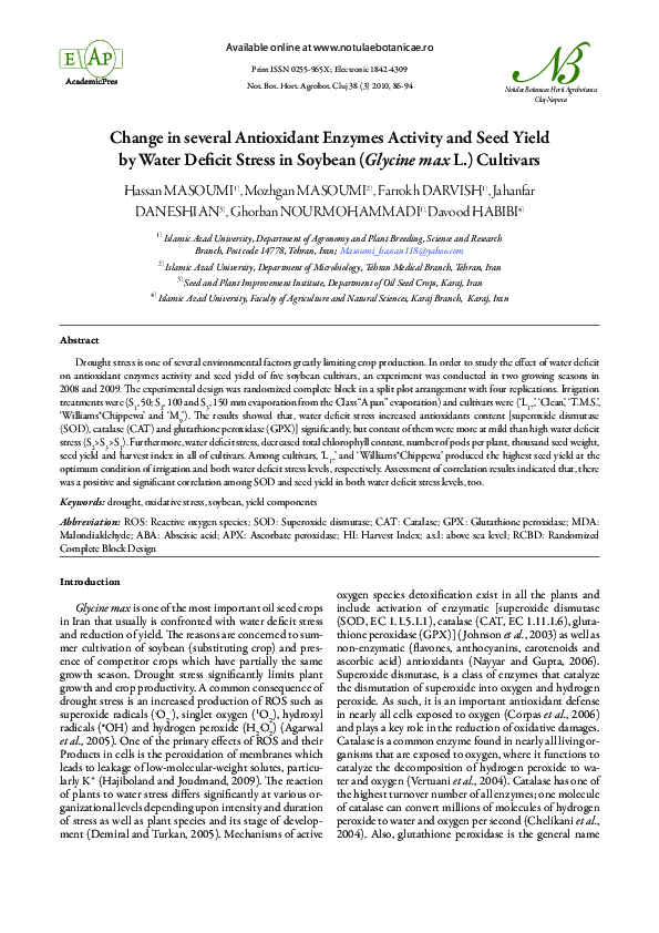 (PDF) Change in several Antioxidant Enzymes Activity and Seed Yield by ...
