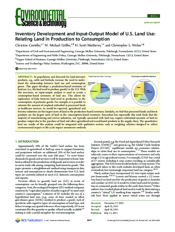 (PDF) Inventory Development and Input-Output Model of U.S. Land Use ...