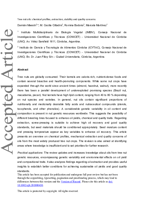 (PDF) Tree Nut Oils Chemical Profiles, Extraction, Stability, and