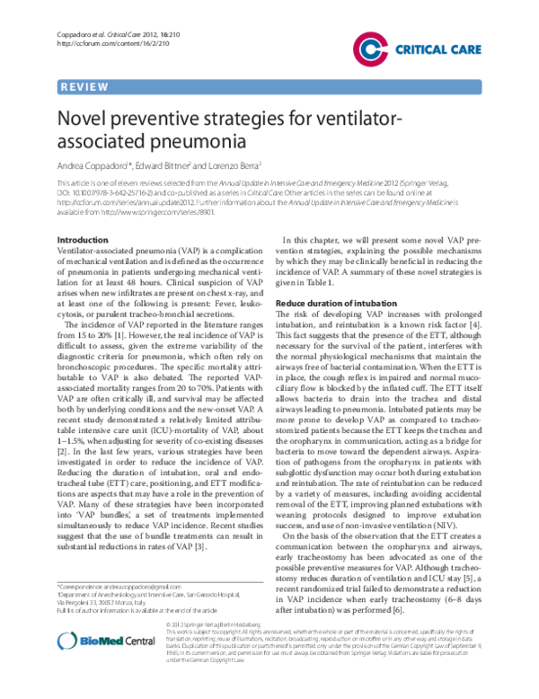 (PDF) Novel preventive strategies for ventilator-associated pneumonia