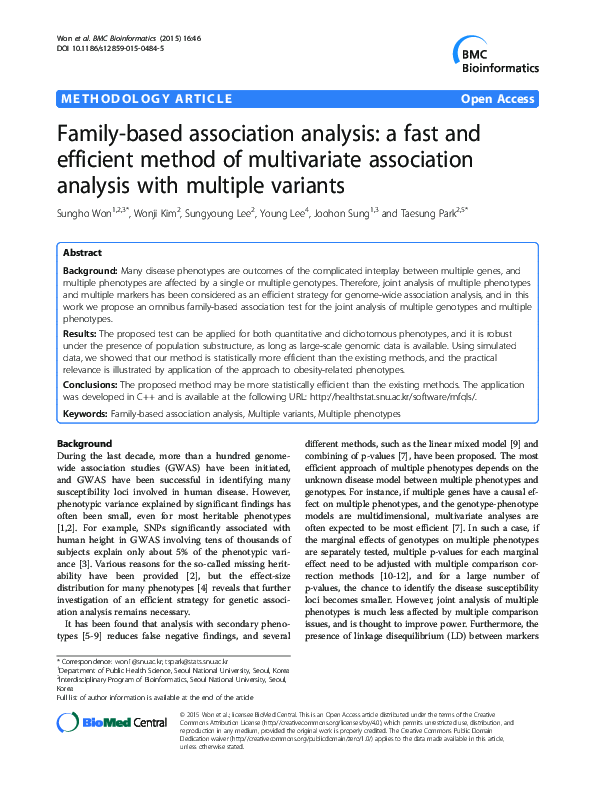 (PDF) Family-based association analysis: a fast and efficient method of ...