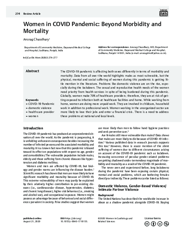 (PDF) Women in COVID Pandemic: Beyond Morbidity and Mortality