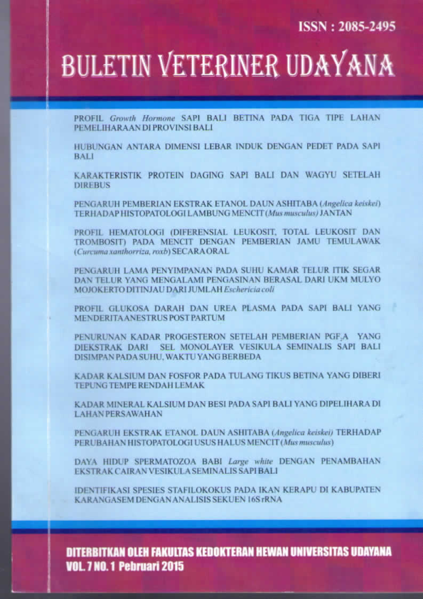 Profil Hormon Pertumbuhan Sapi Bali Betina Pada Tiga Tipe Lahan Pemeliharaan Di Provinsi Bali (THE GROWTH HORMONE PROFILE OF BALI CATTLE’S IN THREE TYPES OF PRESERVATION AREA IN BALI PROVINCE)