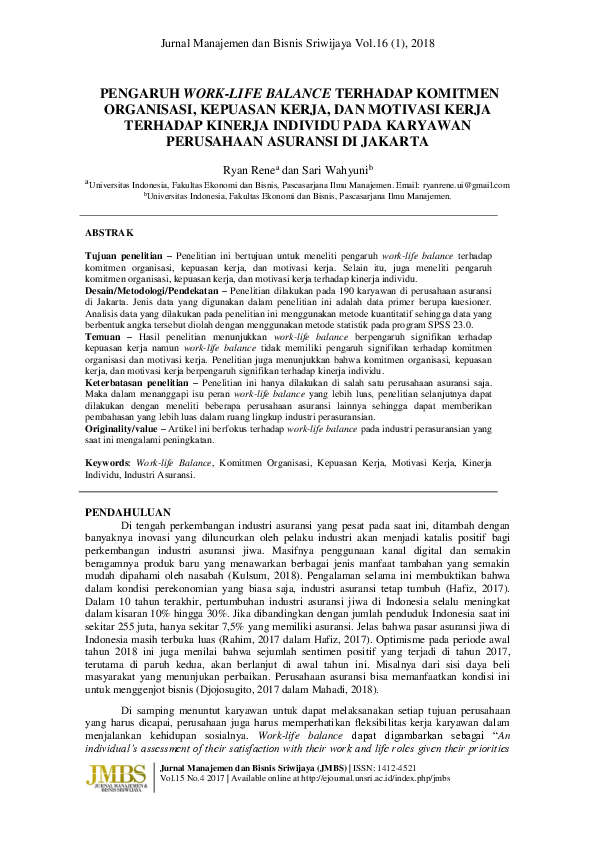 (PDF) Pengaruh Work-Life Balance Terhadap Komitmen Organisasi, Kepuasan ...