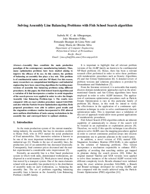 (PDF) Solving Assembly Line Balancing Problems with Fish School Search ...