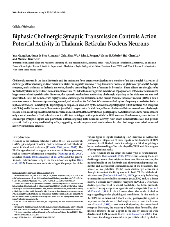 (PDF) Biphasic Cholinergic Synaptic Transmission Controls Action ...
