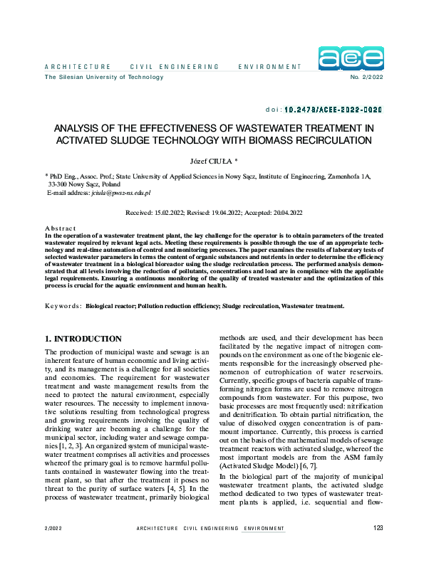 (PDF) Analysis of the Effectiveness of Wastewater Treatment in ...