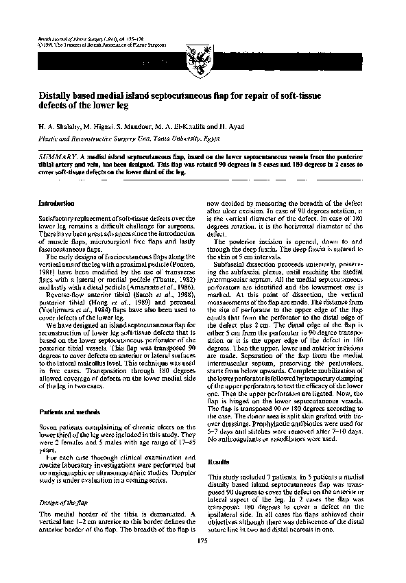 (PDF) Distally based medial island septocutaneous flap for repair of ...