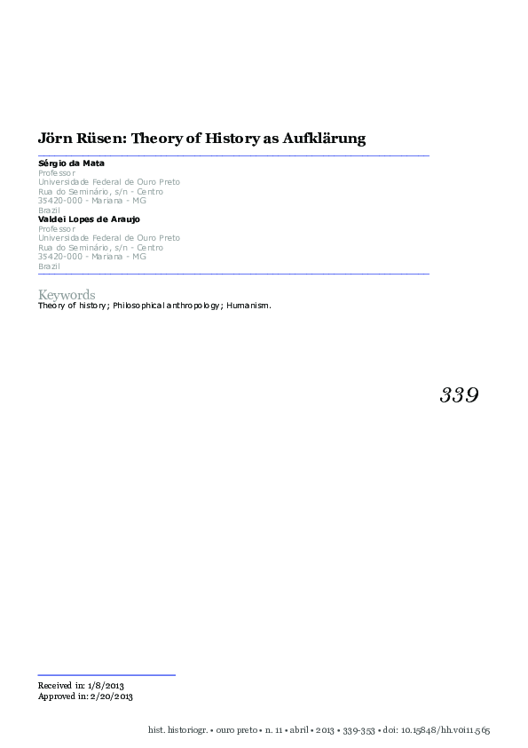 (PDF) Jörn Rüsen: Theory of History as Aufklärung