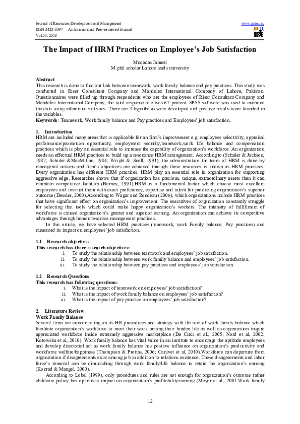 (PDF) The Impact of HRM Practices on Employee’s Job Satisfaction