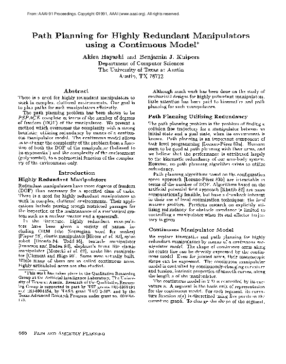 (PDF) Path Planning for using a Continuous