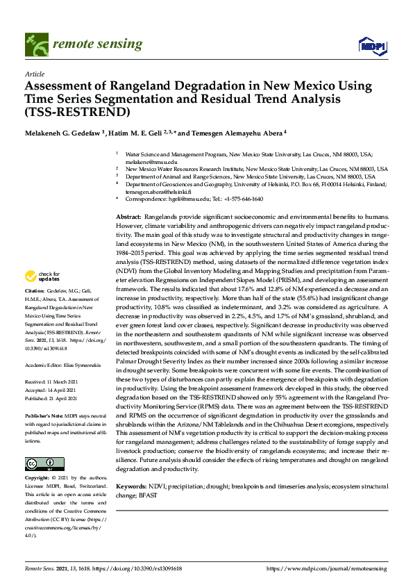 (PDF) Assessment of Rangeland Degradation in New Mexico Using Time ...