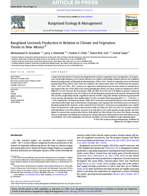 (PDF) Rangeland Livestock Production in Relation to Climate and ...