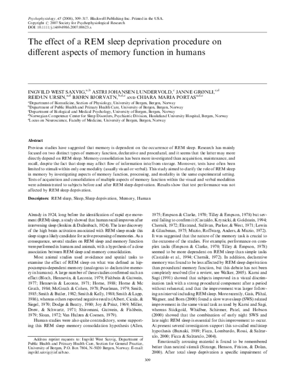 (PDF) The effect of a REM sleep deprivation procedure on different ...