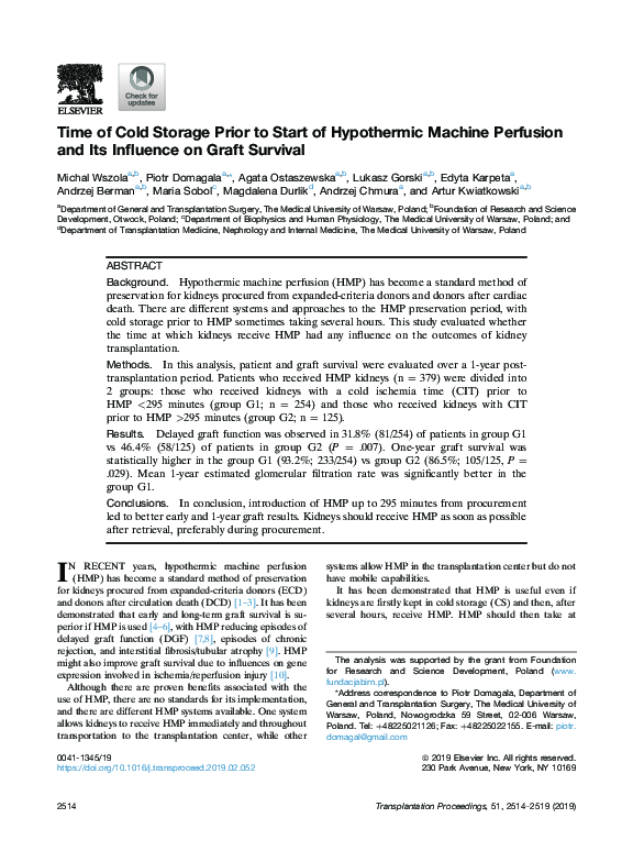 (PDF) Time of Cold Storage Prior to Start of Hypothermic Machine ...