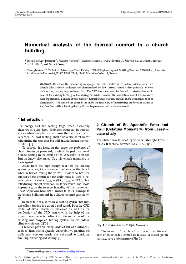(PDF) Numerical analysis of the thermal comfort in a church building
